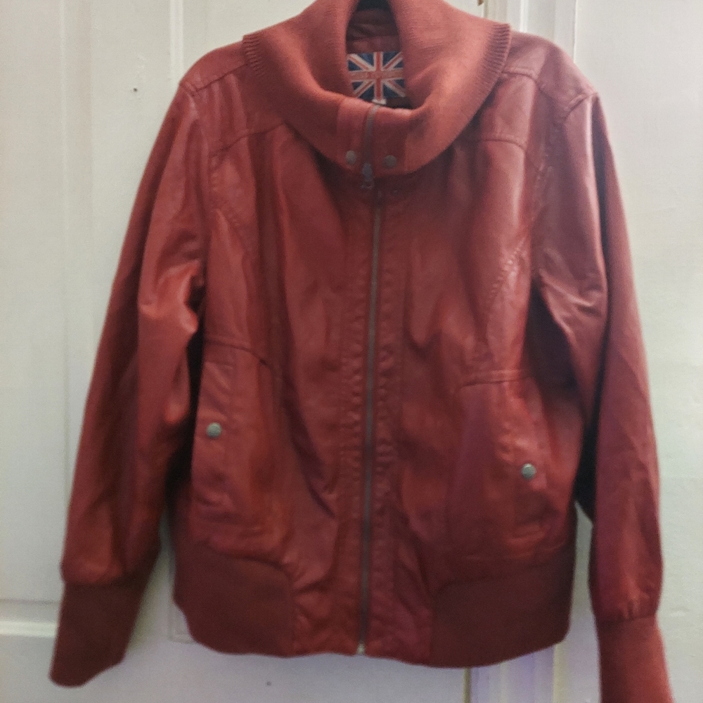 Womens dark red Miss London jacket ,size 3x ,polyurethane outer layer